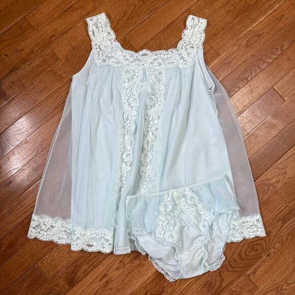 Vintage Other - Vintage 60s Pale Blue Chiffon, Baby Doll Nightie Set by shadowline Small